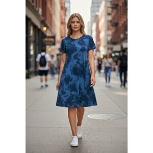 Style & Co. Blue Tie Dye Shirt A-Line Dress Size PM Medium Petite Short Sleeve